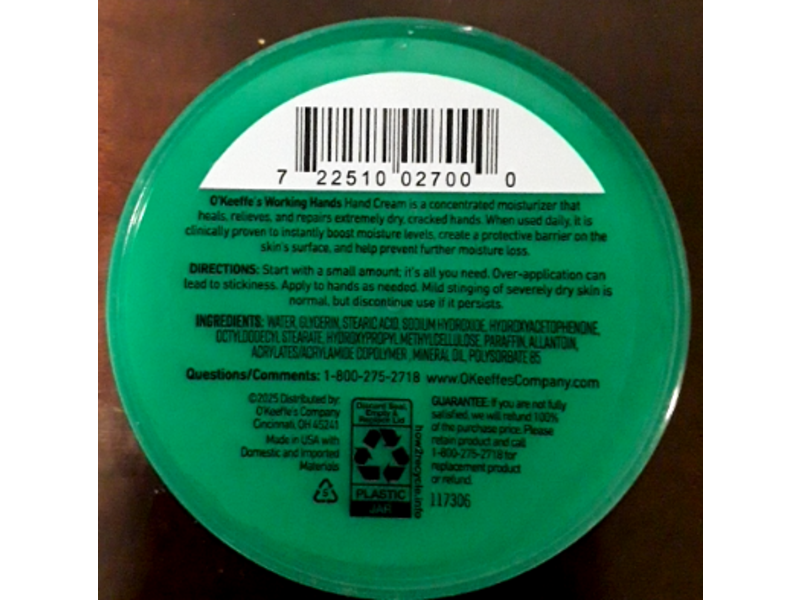 O'Keeffe's Skincare Working Hands Cream, 2.7 oz/76 g