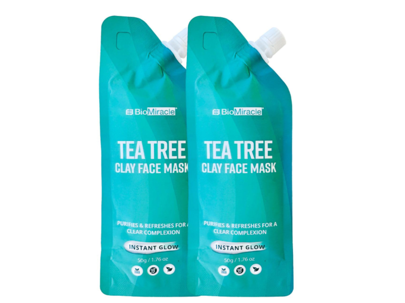 BioMiracle Instant Glow Clay Face Mask, Tea Tree, 1.76 oz/50 g, Pack Of 2