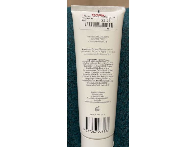 The Natural Goats Milk Company Hand Cream, Manuka Honey, 4.23 fl oz/125 ml