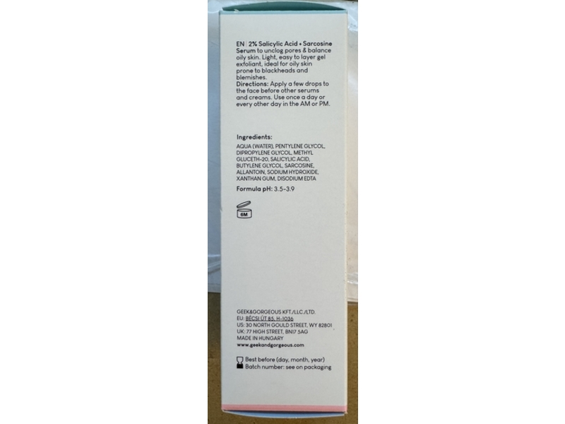 Geek & Gorgeous 101 Porefectly Clear Serum, Salicylic Acid, 1 fl oz/30 mL