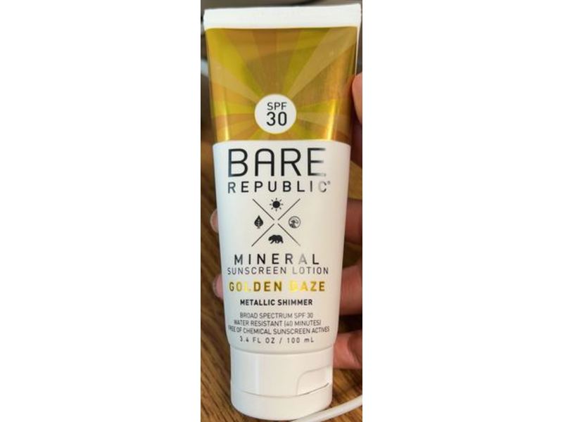 Bare Republic Mineral Sunscreen Lotion, Golden Daze, SPF 30, 3.4 fl oz/100 mL