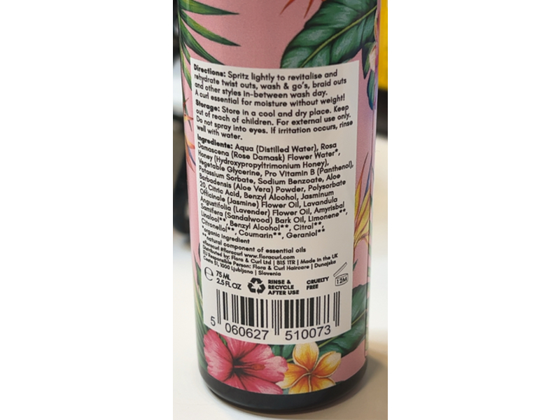 Flora & Curl Hydrate Me Hair Mist, Jasmine Oasis, 2.5 fl oz/75 mL