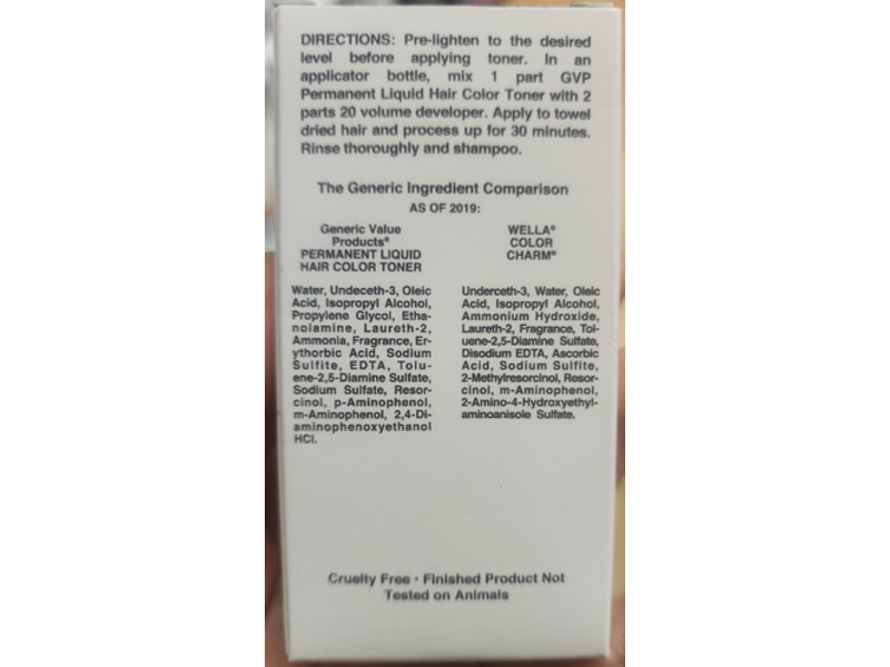 Generic Value Products Permanent Liquid Hair Colour Toner, Pale Blonde T10, 1.4 fl oz/42 mL