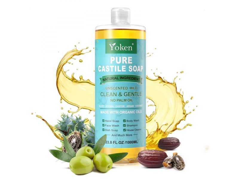 Yoken Pure Castile Soap, Unscented Mild, 33.8 fl oz/1000 mL