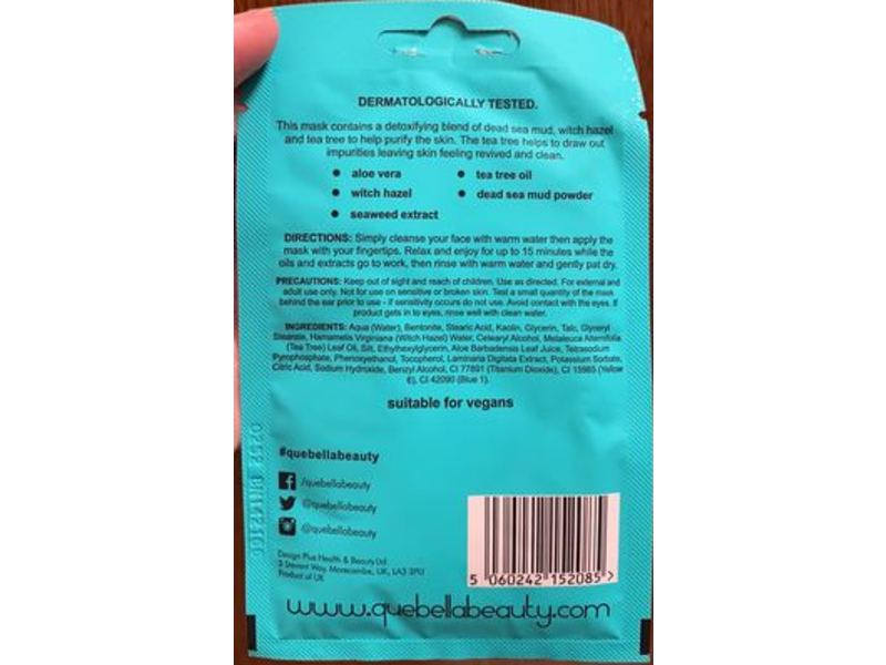 Que Bella Purifying Mud Mask, Tea Tree & Witch Hazel, 0.5 oz/15 g, Pack Of 6