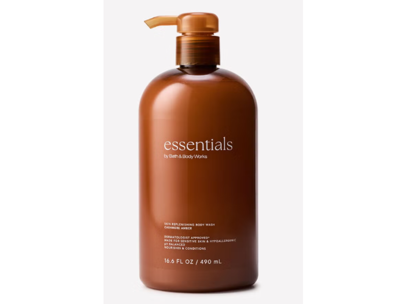 Bath & Body Works Essentials Skin Replenishing Body Wash, Cashmere Amber, 16.6 fl oz/490 mL