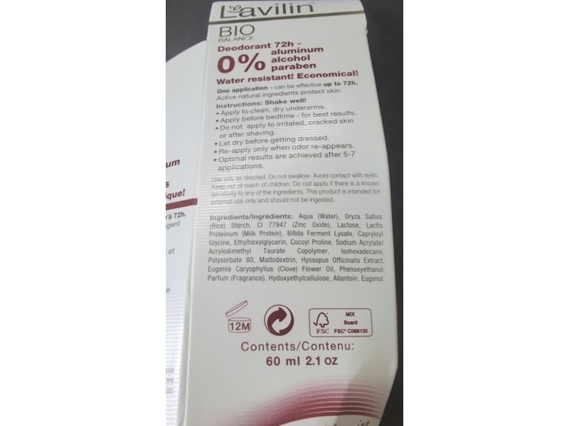 Hlavin Lavilin Bio Balance Deodorant, 2.1 oz/60 mL