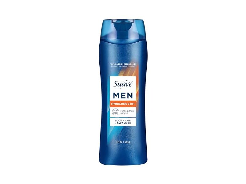 Suave Men Hydrating 3-in-1 Body + Hair + Face Wash, Fresh Citrus & Musk, 18 fl oz/532 mL