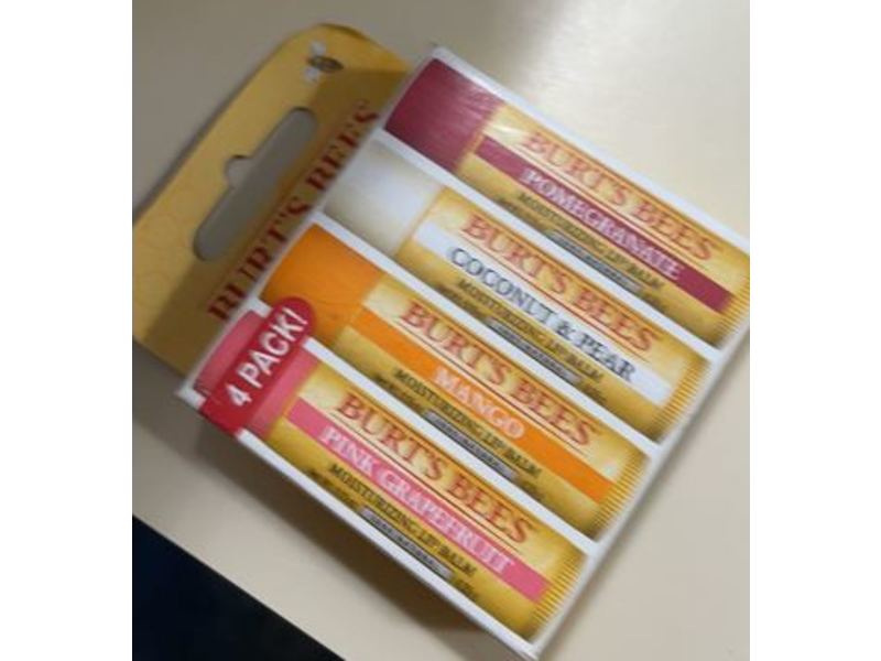 Burt's Bees Natural Moisturizing Lip Balm, Pink Grapefruit, Mango, Coconut & Pear, Pomegranate, Pack Of 4