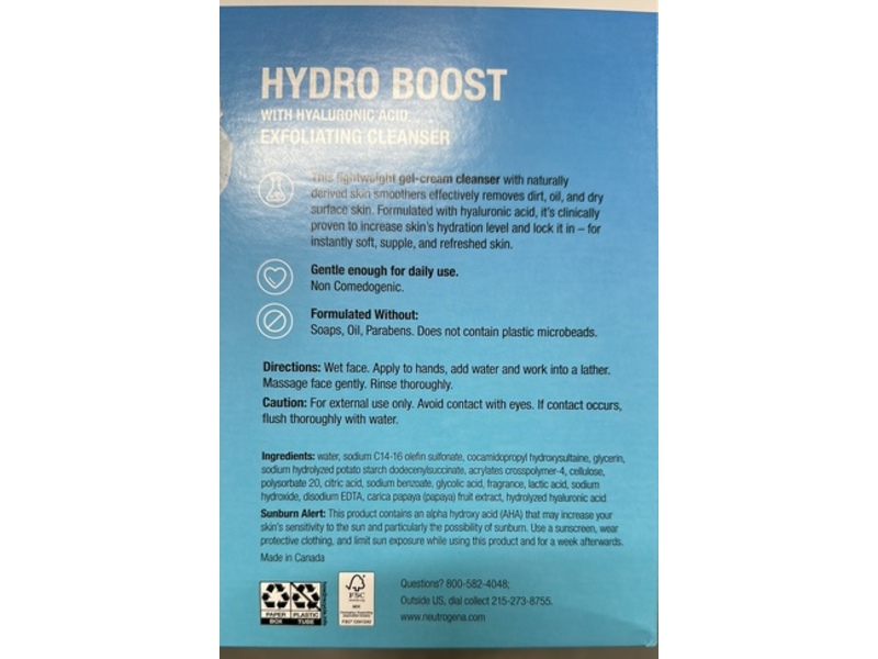 Neutrogena Hydro Boost Exfoliating Cleanser, Hyaluronic Acid, 5 fl oz/147 mL, Pack Of 3