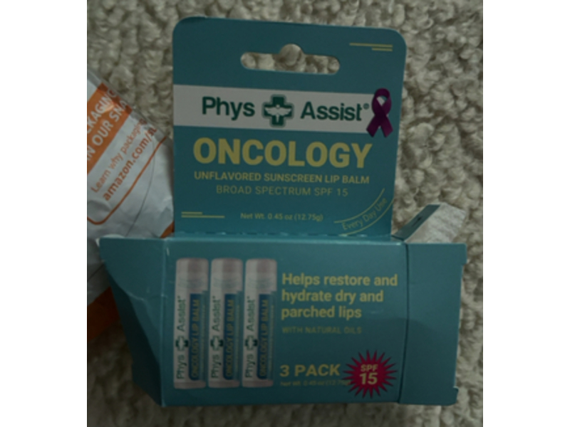 PhysAssist Oncology Unflavored Sunscreen Lip Balm, SPF 15, 0.45 oz/12.75 g, Pack Of 3