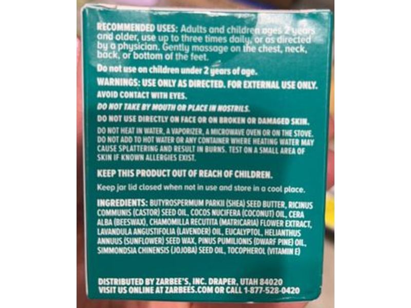 Zarbee's Naturals Chest Rub, Eucalyptus, Lavender, Pine & Beeswax, 1.5 oz/43 g