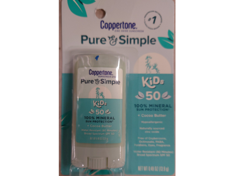 Coppertone Pure & Simple Kids Sunscreen Stick, SPF 50, 0.49 oz/13.9 g