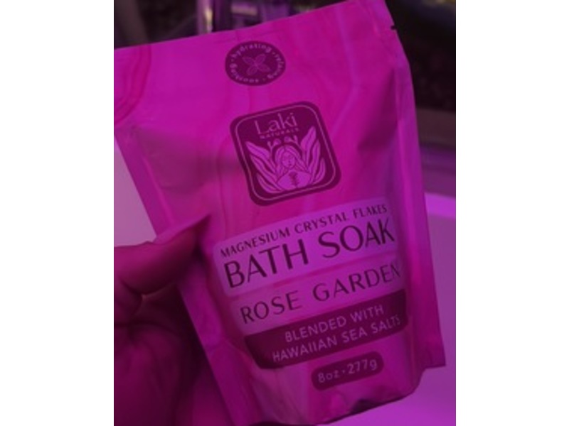 Laki Naturals Magnesium Crystal Flakes Bath Soak, Rose Garden, 8 fl oz/277 g