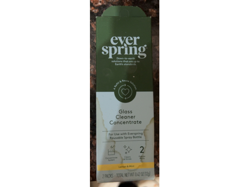 Everspring Glass Cleaner Concentrate, Lemon & Mint, 0.42 oz/12 g, Pack Of 2