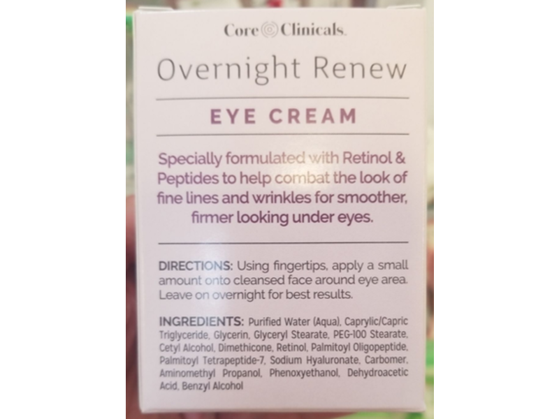 Core Clinicals Overnight Renew Eye Cream, Retinol & Peptides, 1 fl oz/30 mL