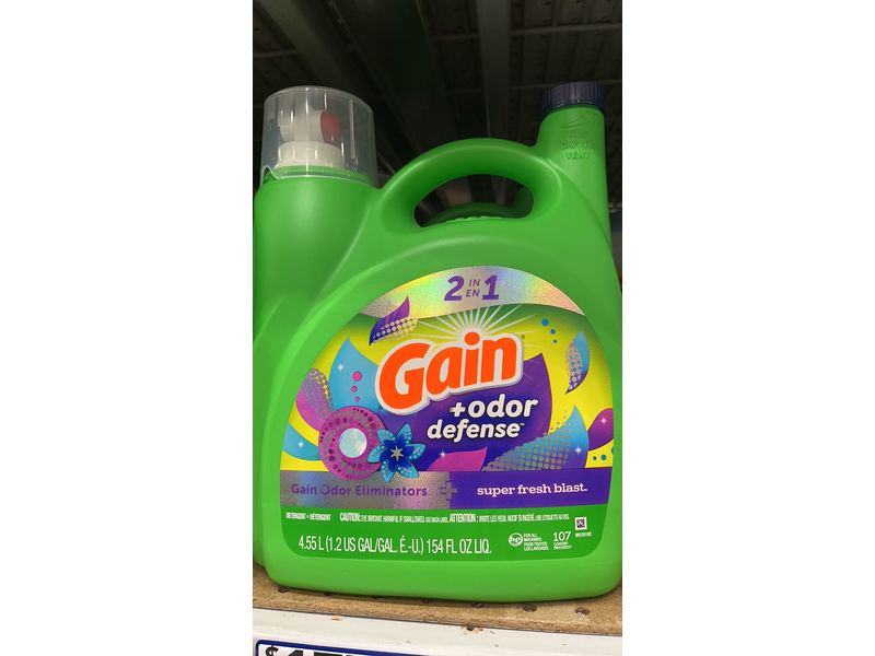 Gain + Odor Defense Super Fresh Blast Laundry Detergent, 107 Loads, 154 fl oz/4.55