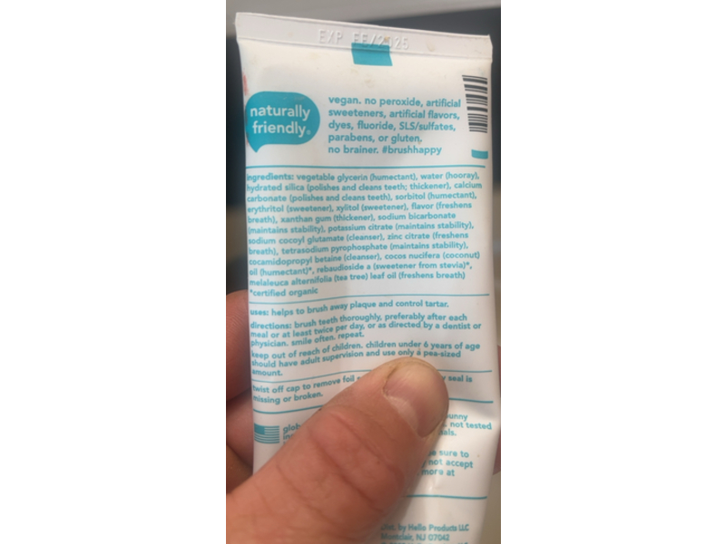 Hello Antiplaque + Whitening Fluoride Free Toothpaste, Natural Peppermint, 4.7 oz/133 g