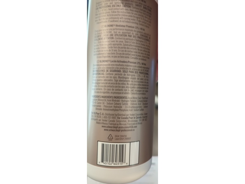 Schwarzkopf Professional BlondMe Premium Developer, 12% 40 Vol, 33.8 fl oz/ 1 L