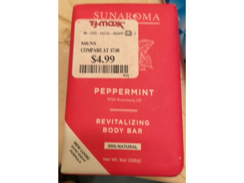 Sunaroma Revitalizing Body Bar, Peppermint, Rosemary Oil, 8 oz/226 g