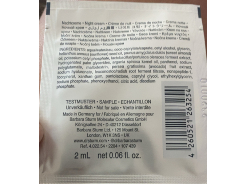 Dr. Barbara Sturm Anti Aging Night Cream, 0.06 fl oz/2 mL