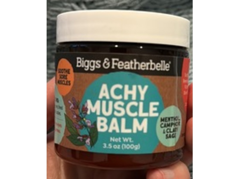 Biggs & Featherbelle Achy Muscle Balm, Menthol Camphor & Clay Sage, 3.5 oz/100 g