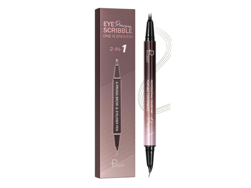Pudaier 2-In-1 Eye Precision 4-Prong Brow & Eyeliner Pen, 04 Natural Brown, 0.014 oz/0.4 g