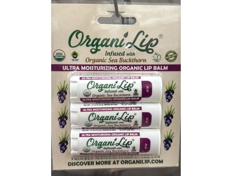 OrganiLip Ultra Moisturizing Organic Lip Balm, Organic Sea Buckthorn, Acai, 15 oz/4.25 g, Pack Of 3