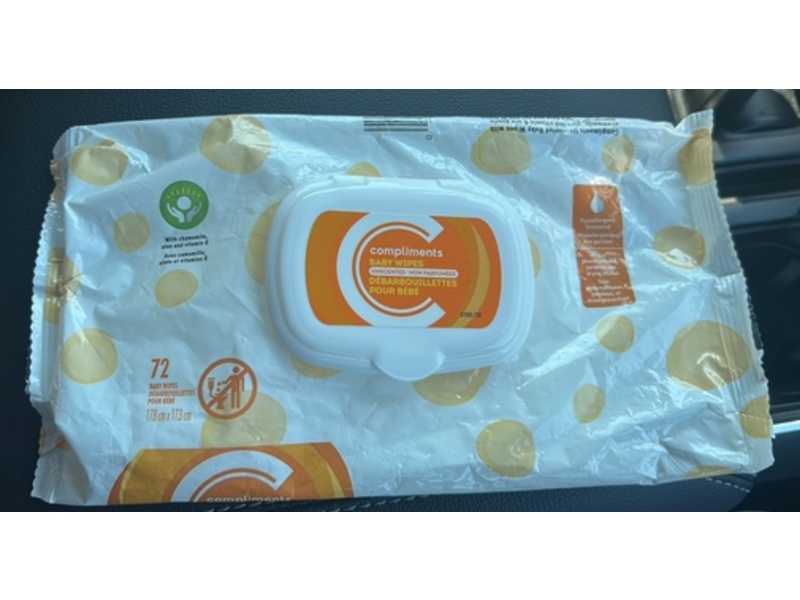 Compliments Baby Wipes, Unscented, 72 Count