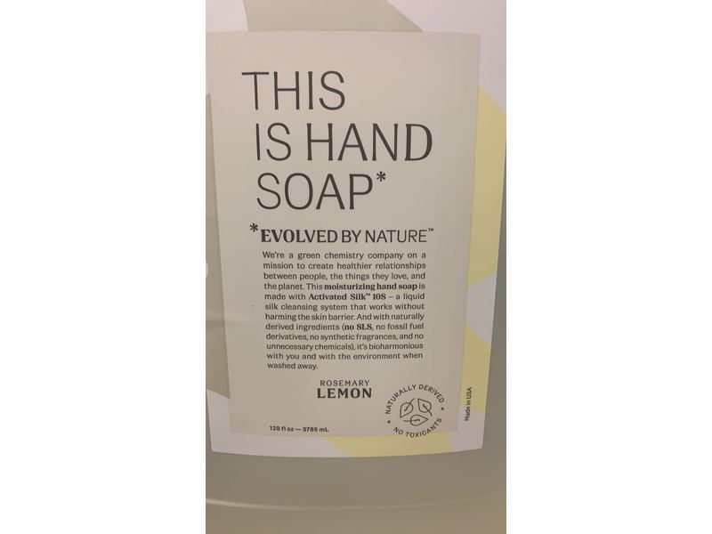 Evolved By Nature Liquid Hand Soap Refill, Rosemary Lemon Essential Oils, Moisturizing Naturally Derived Ingredients Biodegradable Hand Wash, Gallon (128oz)