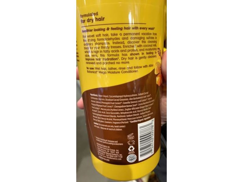 Alba Botanica Mega Moisture Shampoo, Coconut Milk, 34 fl oz/1005 mL