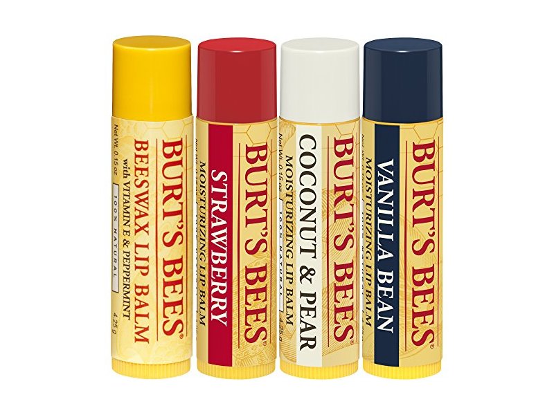 Burt's Bees 100% Natural Moisturizing Lip Balm, Multipack - Original Beeswax, Strawberry, Coconut & Pear and Vanilla Bean with Beeswax & Fruit Extracts - 4 Tubes