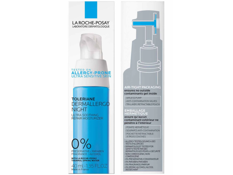 La Roche-Posay Toleriane Dermallergo Night Ultra Soothing Repair Moisturizer, Thermal Spring Water, 1.35 fl oz/40 mL
