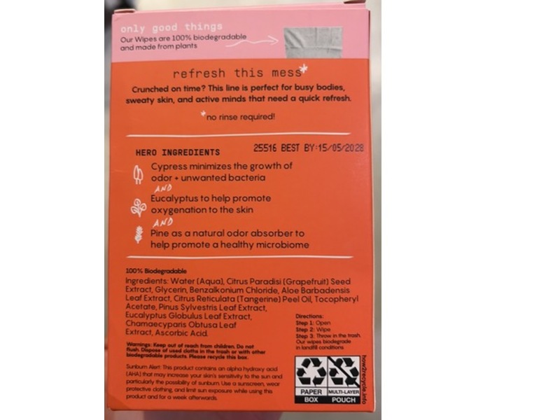 Busy Co Clarifying Citrus Deodorant Wipes, Citrus Scent, 2.5 oz, 6 Count