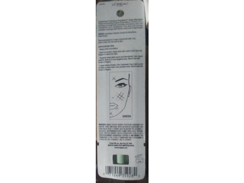 L'Oreal Paris True Match Super Blendable Correcting Concealer, 404 Green Cool, Minimizes Redness, 0.1 oz/2.8 g