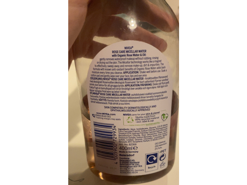 Nivea Rose Care Micellar Water, Organic Rose Water & Oil, 400 mL