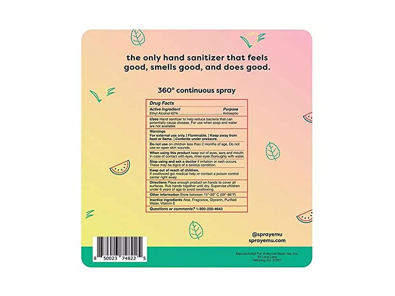 Emu (Everyone Must Use) Hand Sanitizer Mist, 2.2 fl oz/62.4 g, Pack Of 3