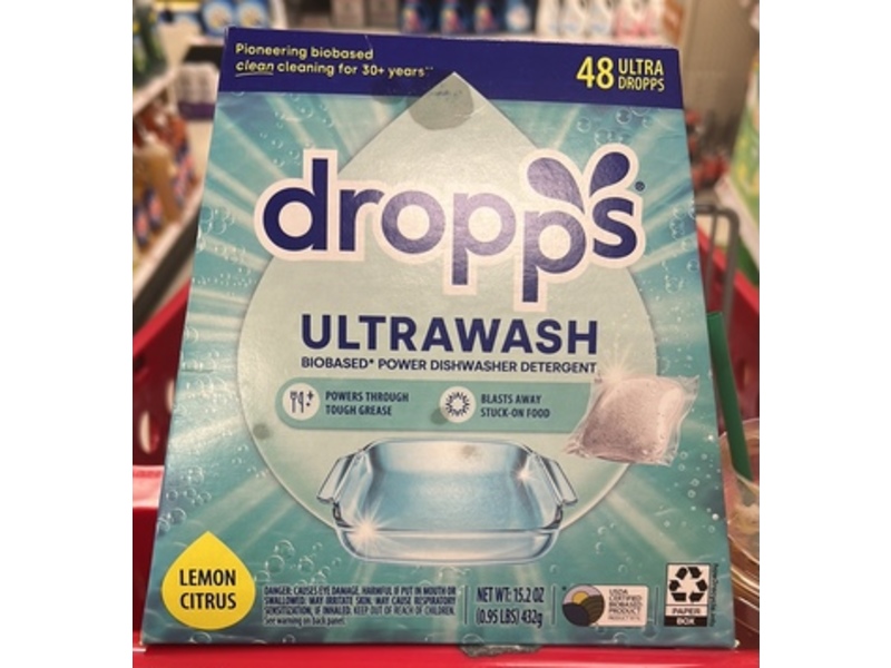 Dropps UltraWash Dishwasher Detergent, Lemon Citrus, 15.2 oz/432 g, 48 Pods