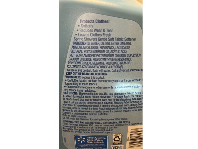 Great Value Gentle Soft Fabric Softener, Spring Shower, 150 Loads, 111 fl oz/3.28 L