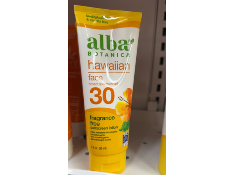 Alba Botanica Hawaiian Face Sunscreen Lotion, SPF 30, 3 fl oz/89 mL