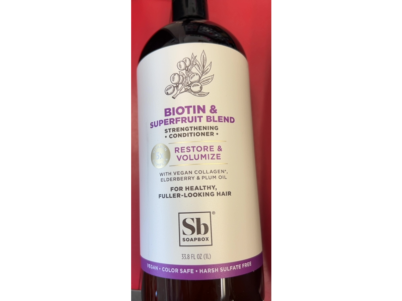 Soapbox Strengthening Conditioner, Biotin & Superfruit Blend, 33.8 fl oz/1 L