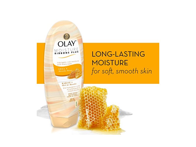 Olay Body Wash Moisture Ribbons Plus Shea + Manuka Honey ,18 fl oz/532 mL, Pack of 4