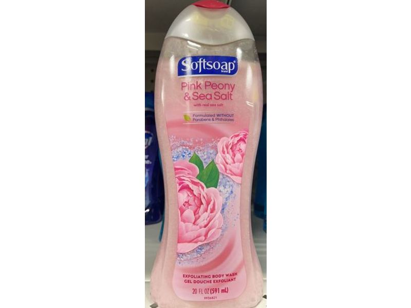 Softsoap Exfoliating Body Wash, Pink Peony & Sea Salt, 20 fl oz/591 mL, Pack Of 4