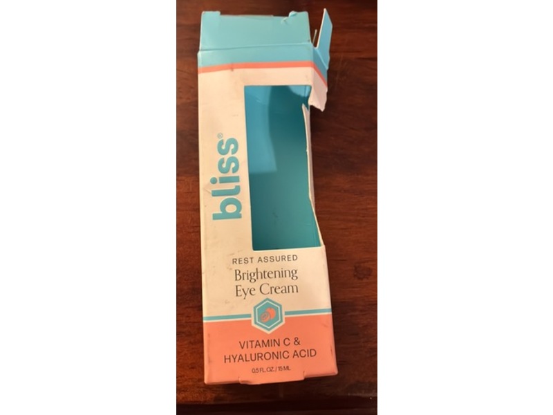 Bliss Rest Assured Brightening Eye Cream, Vitamin C & Hyaluronic Acid, 0.5 fl oz/15 mL