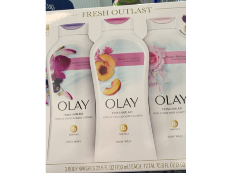 Olay Fresh Outlast Body Wash, Orchid & Black Current, Peach & Cherry Blossom, Rose Water & Sweet Nectar, 70.8 fl oz/2.09, Pack Of 3
