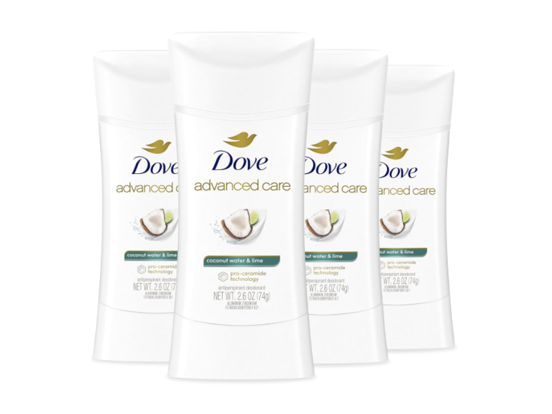 Dove Advanced Care Antiperspirant Deodorant Stick, Coconut Water & Lime, 2.6 oz/74 g, 4 Count