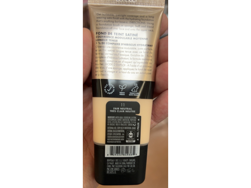 e. l. f Cosmetics Soft Glam Satin Foundation, 11 Fair Neutral, 1 fl oz/30 mL