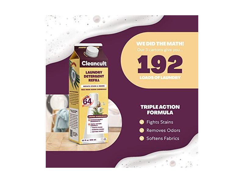Cleancult Liquid Laundry Detergent Refills, Juniper Sandalwood, 64 Loads, 32 fl oz/946 mL
