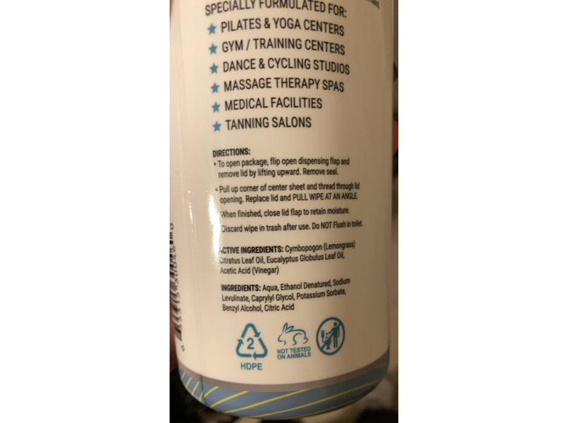 Wipex Fitness Equipment Wipes, Lemongrass + Eucalyptus & Vinegar, 75 Count