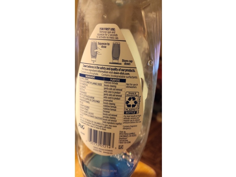 Dawn Platinum Ez-Squeeze Ultra Dishwashing Bleach, Green Papaya Scent, 18 fl oz/532 mL